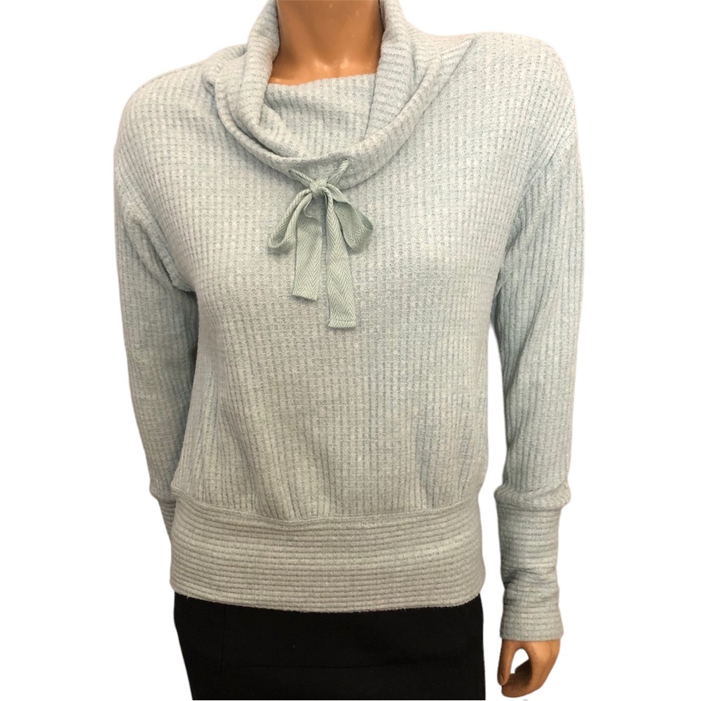 Saturday Sunday Anthropologie Cowl Neck Drawstring Long Sleeve Green Sweater XS